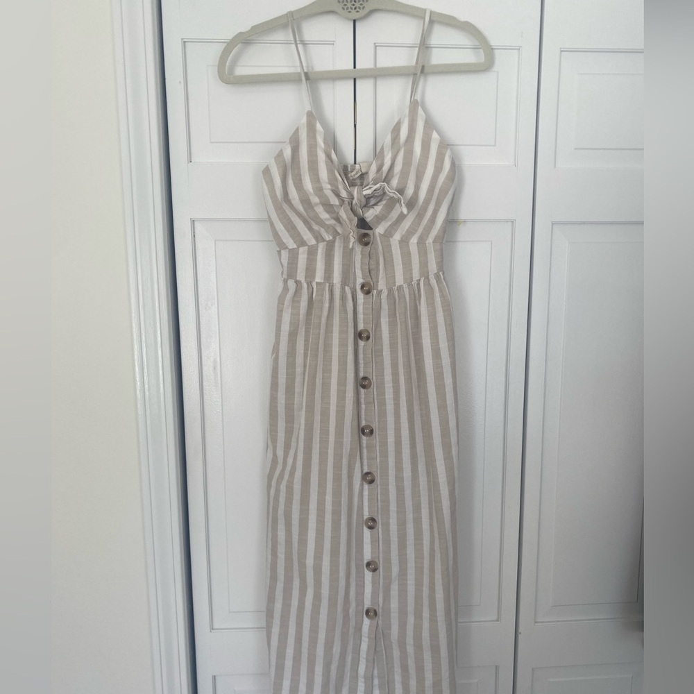 Tan and white stripe dress